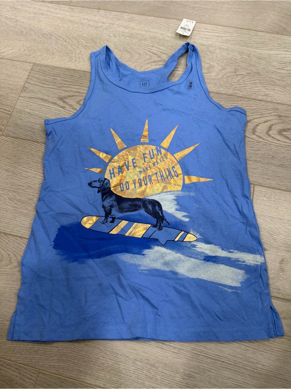 GAP Blue Tank with Yellow Sun & Black Surf Dog